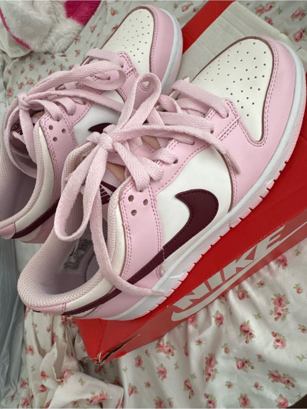 Nike Dunk Low Pink White Burgundy Swoosh Repeat